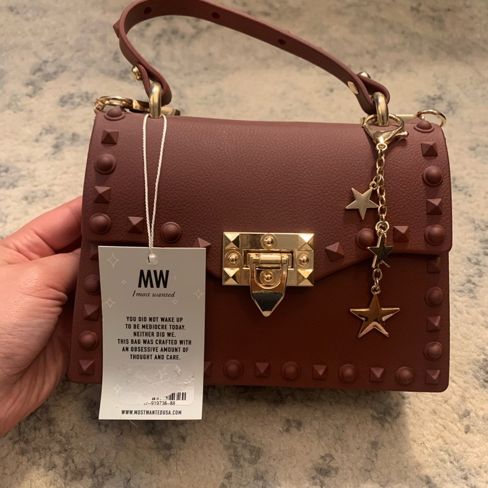 Burgundy Mini Bag with Studded Accents